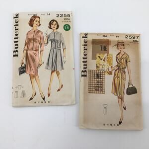 Butterick Sewing Pattern 2567 2258 Vintage MCM Mod Dress 14 Bust 34 UNCUT *LOT 2